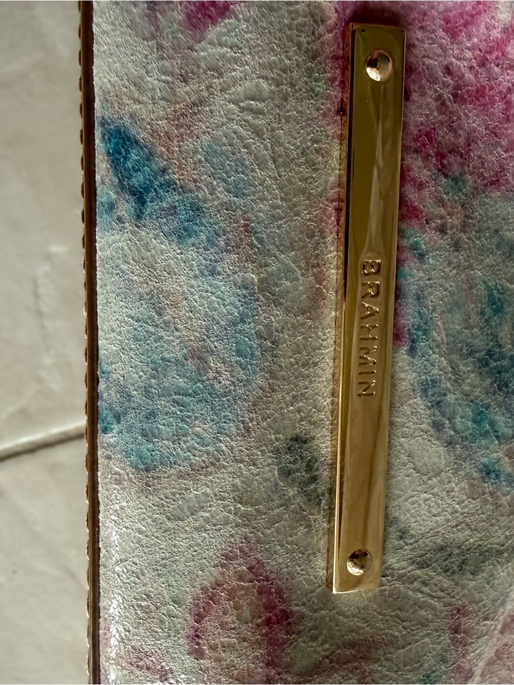 Brahmin Multicolor Floral Satchel with Tan Handles - Picture 3 of 7